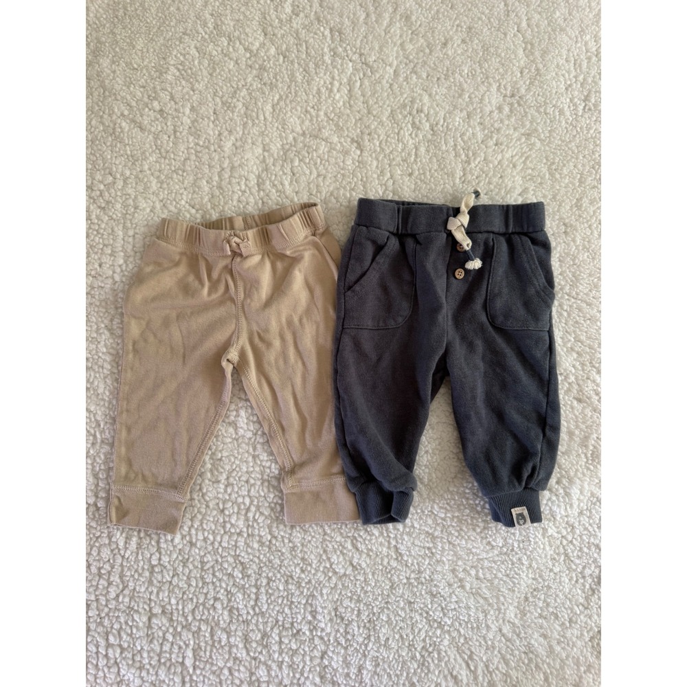Baby Jogger Pants Set 2 Pack Tan Charcoal Gray 3-6 Months